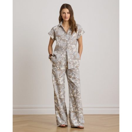 Ralph Lauren Paisley Linen Wide-Leg Pant