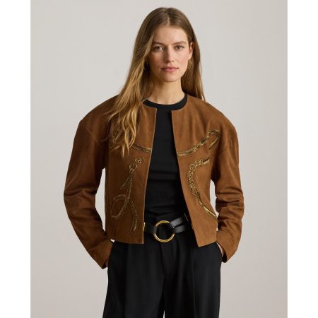 Ralph Lauren Beaded-Belting-Motif Goat-Suede Jacket