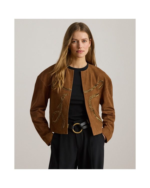 Ralph Lauren Beaded-Belting-Motif Goat-Suede Jacket