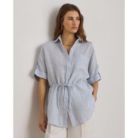Ralph Lauren Striped Linen Roll-Tab-Sleeve Tunic