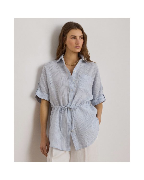 Ralph Lauren Striped Linen Roll-Tab-Sleeve Tunic