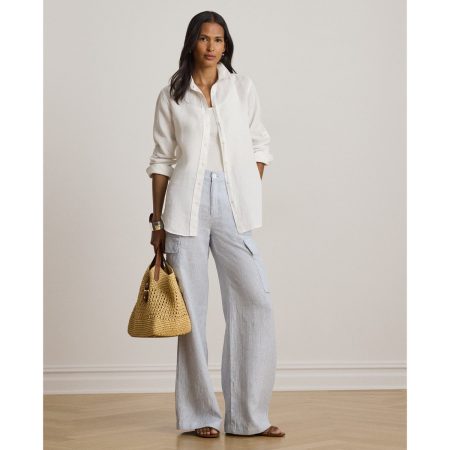 Ralph Lauren Pinstripe Linen Wide-Leg Cargo Pant