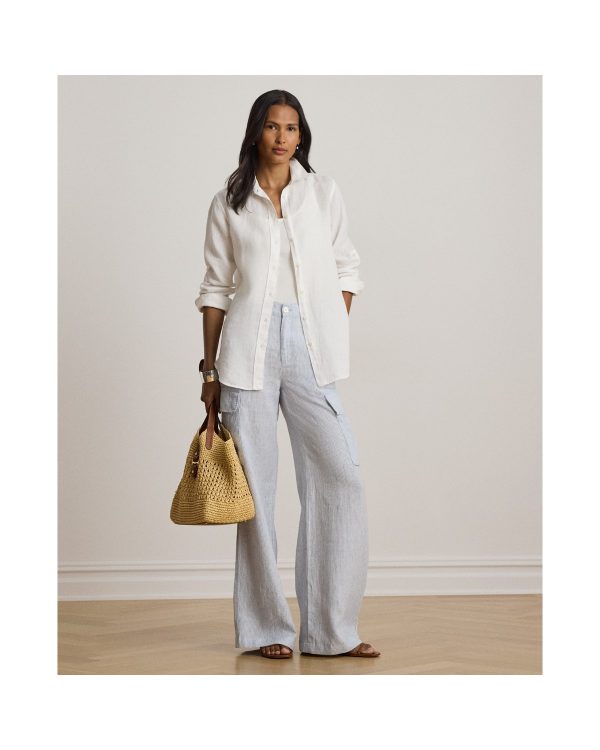 Ralph Lauren Pinstripe Linen Wide-Leg Cargo Pant