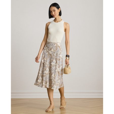 Ralph Lauren Paisley Crepe Midi Skirt