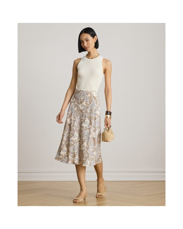 Ralph Lauren Paisley Crepe Midi Skirt