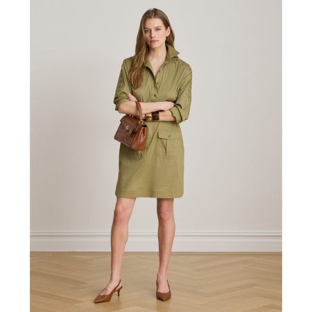 Ralph Lauren Lace-Up-Trim Cotton-Blend Shirtdress