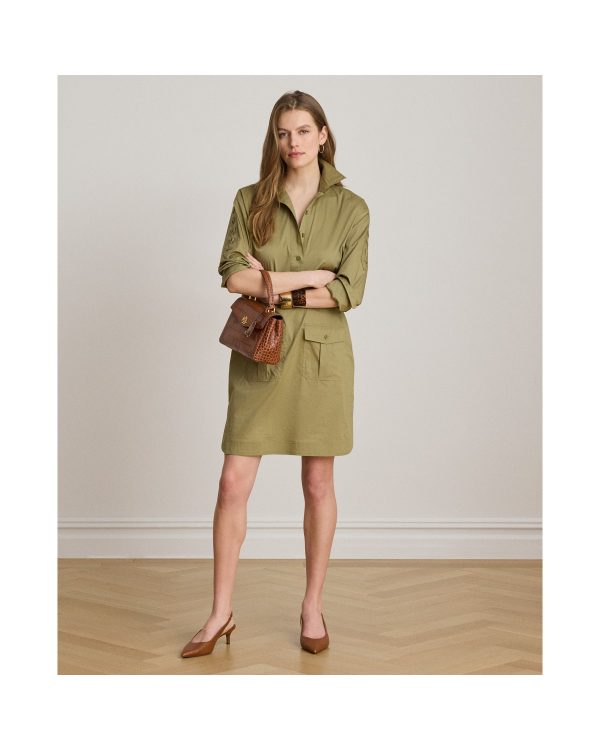 Ralph Lauren Lace-Up-Trim Cotton-Blend Shirtdress