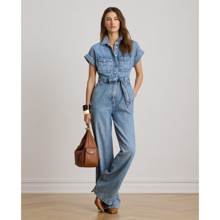 Ralph Lauren Belted Denim Wide-Leg Jumpsuit