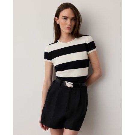 Ralph Lauren Striped Cotton-Silk Short-Sleeve Sweater