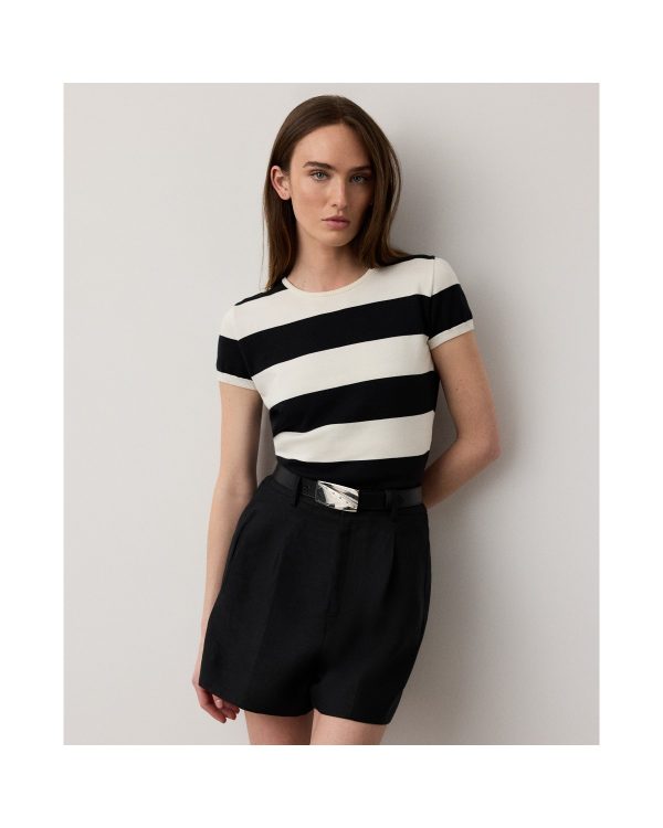 Ralph Lauren Striped Cotton-Silk Short-Sleeve Sweater