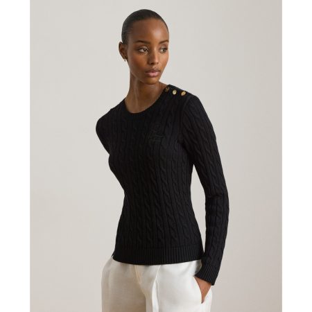 Ralph Lauren Button Trim Cable Knit Sweater