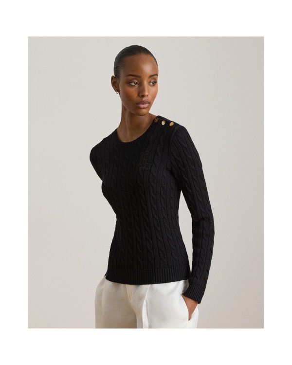 Ralph Lauren Button Trim Cable Knit Sweater