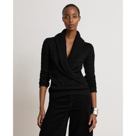Ralph Lauren Cable Cotton-Blend Shawl-Collar Sweater