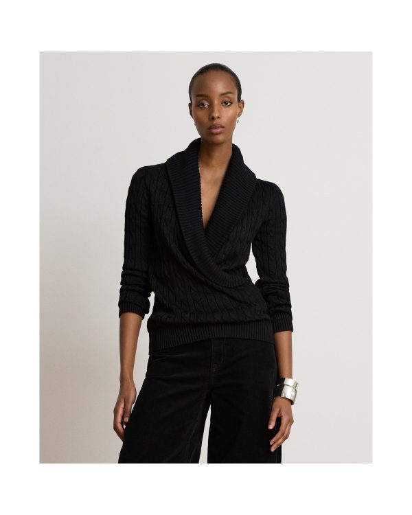 Ralph Lauren Cable Cotton-Blend Shawl-Collar Sweater