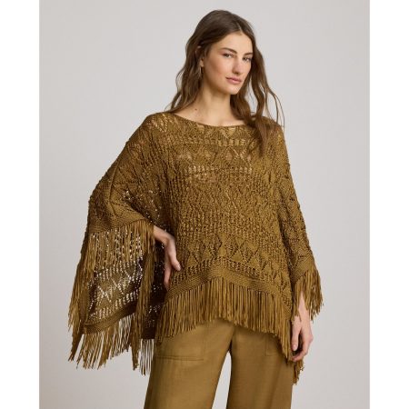 Ralph Lauren Fringe-Trim Pointelle Sweater Poncho