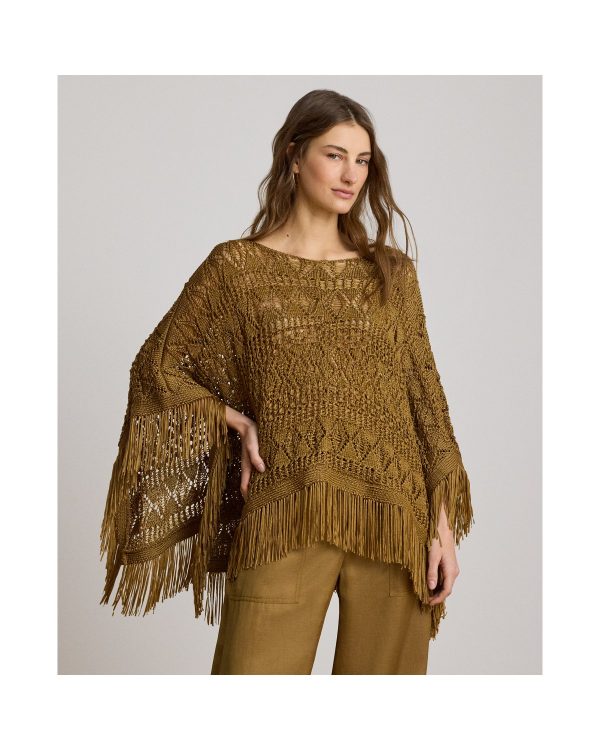 Ralph Lauren Fringe-Trim Pointelle Sweater Poncho