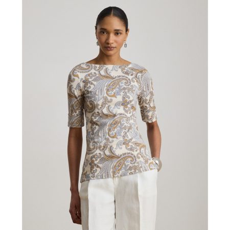 Ralph Lauren Paisley Stretch Cotton Boatneck Tee