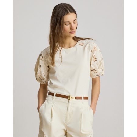 Ralph Lauren Eyelet-Bubble-Sleeve Cotton Top