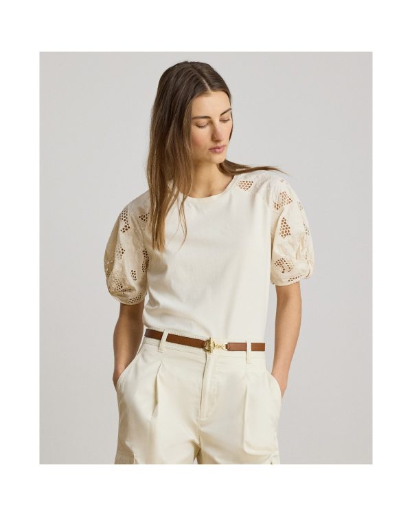 Ralph Lauren Eyelet-Bubble-Sleeve Cotton Top