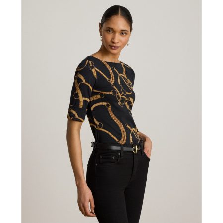 Ralph Lauren Belting-Print Cotton Boatneck Tee