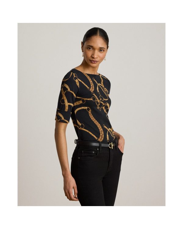 Ralph Lauren Belting-Print Cotton Boatneck Tee