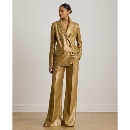 Ralph Lauren Foiled Linen Wide-Leg Pant