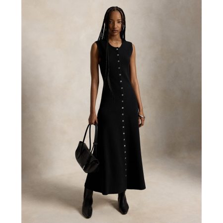 Ralph Lauren Buttoned Wool-Blend Sleeveless Dress