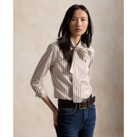 Ralph Lauren Slim Fit Striped Cotton Tie Neck Shirt