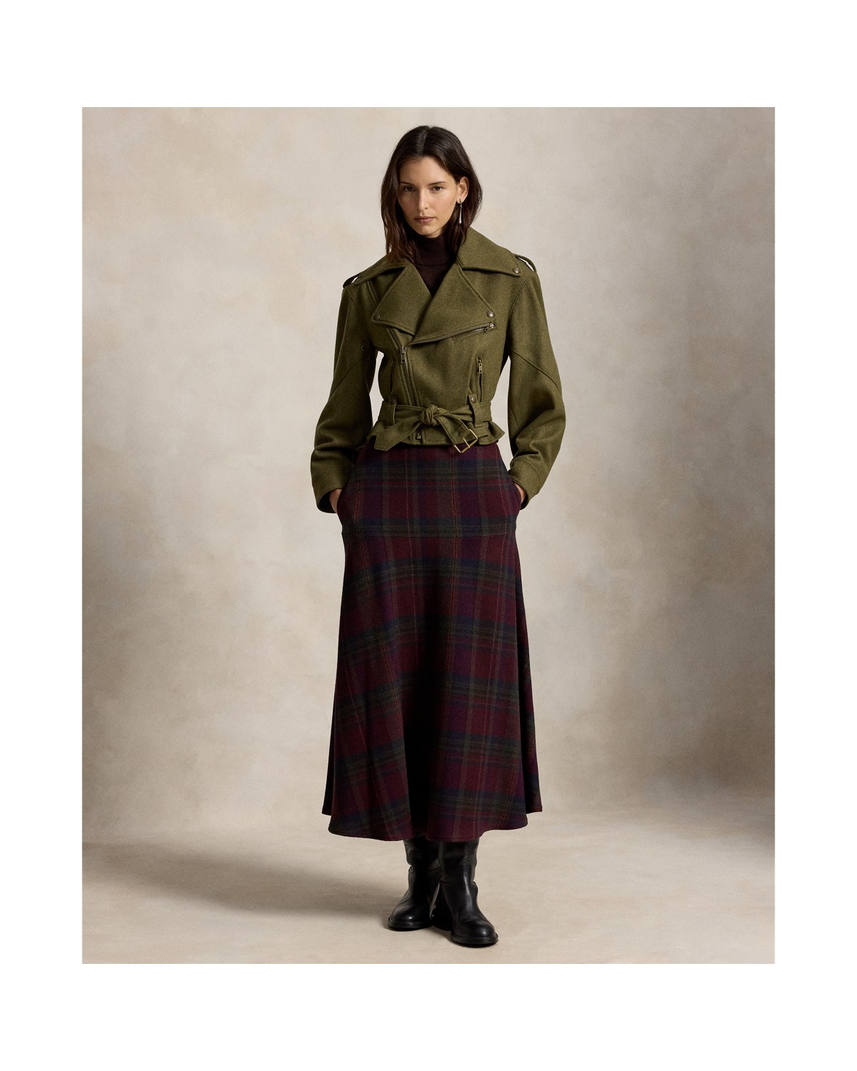 Ralph Lauren Plaid Tweed Yoke Skirt