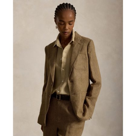 Ralph Lauren Single-Breasted Plaid Linen Tweed Blazer