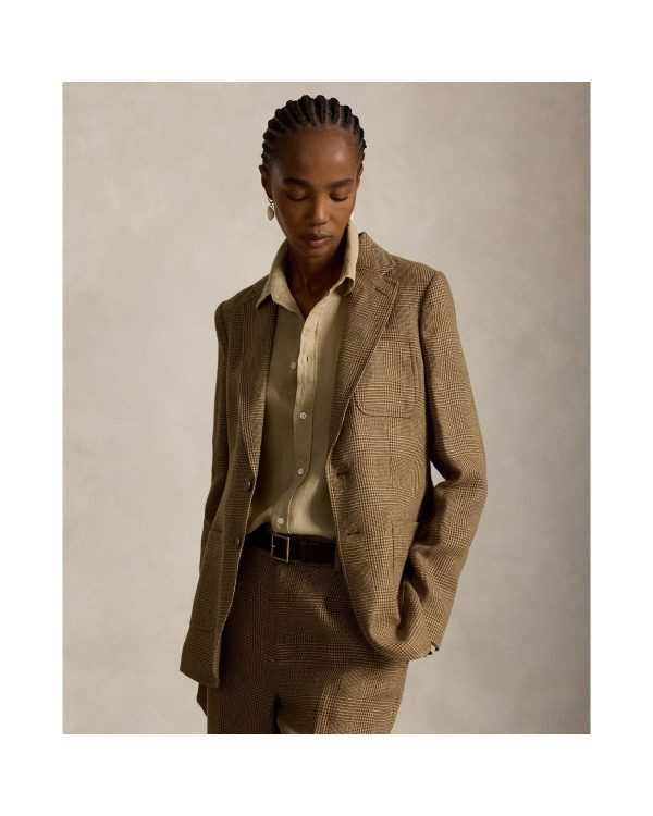 Ralph Lauren Single-Breasted Plaid Linen Tweed Blazer