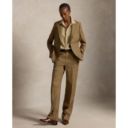 Ralph Lauren Plaid Linen Tweed Relaxed Straight Pant
