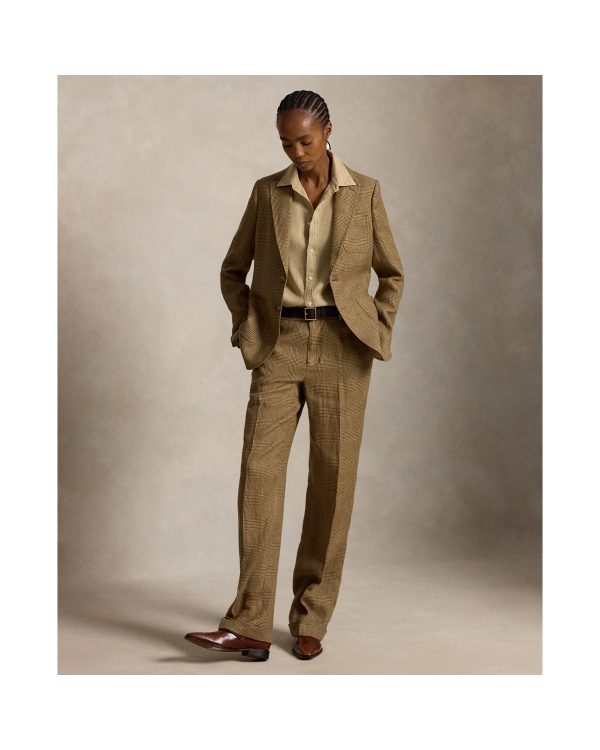 Ralph Lauren Plaid Linen Tweed Relaxed Straight Pant
