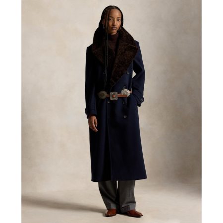 Ralph Lauren Shearling-Collar Wool Melton Peacoat