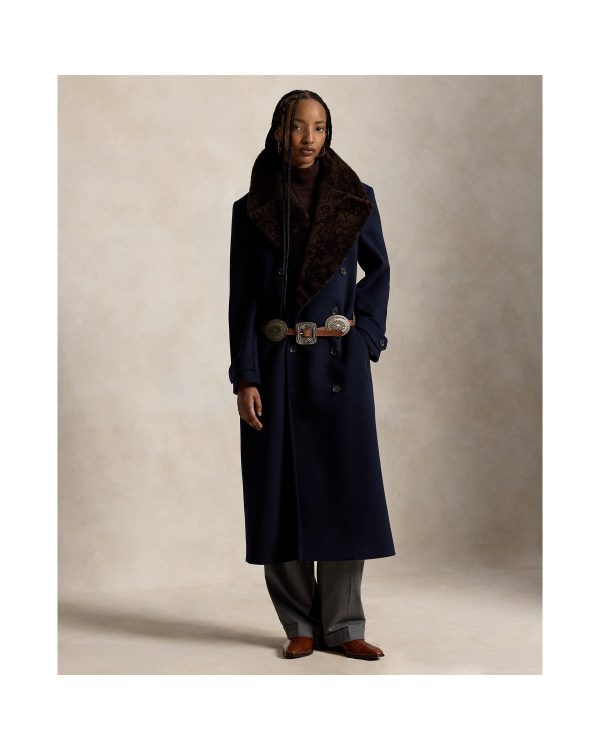 Ralph Lauren Shearling-Collar Wool Melton Peacoat