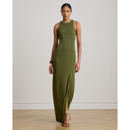 Ralph Lauren Lace-Up Jersey Sleeveless Gown