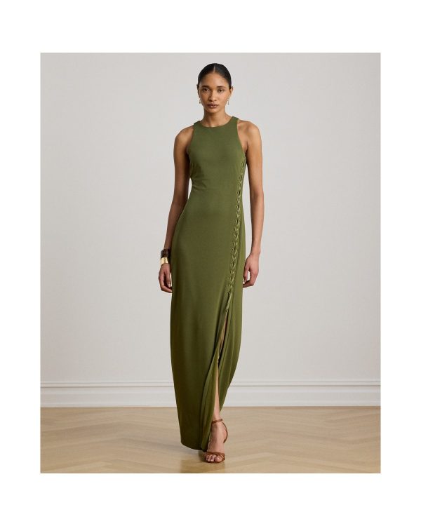 Ralph Lauren Lace-Up Jersey Sleeveless Gown