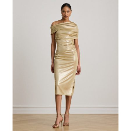 Ralph Lauren Metallic Off-the-Shoulder Cocktail Dress