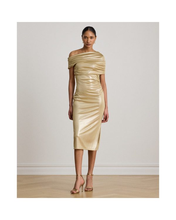 Ralph Lauren Metallic Off-the-Shoulder Cocktail Dress