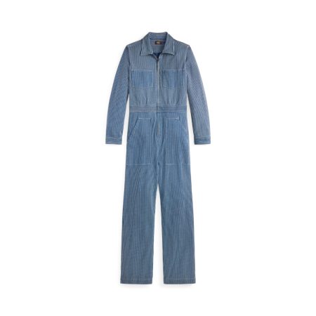 Ralph Lauren Indigo Striped Cotton-Linen Jumpsuit
