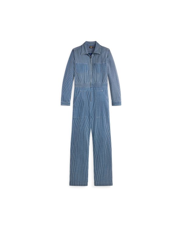 Ralph Lauren Indigo Striped Cotton-Linen Jumpsuit