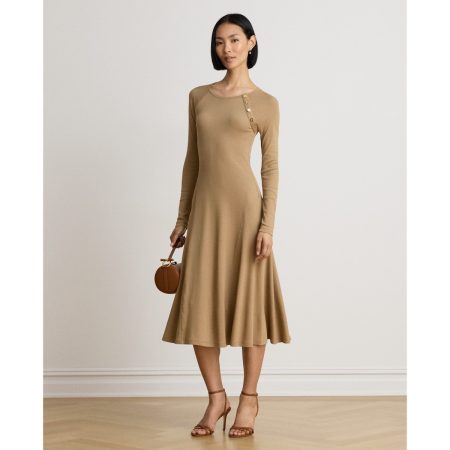 Ralph Lauren Button-Trim Ribbed Cotton-Blend Dress