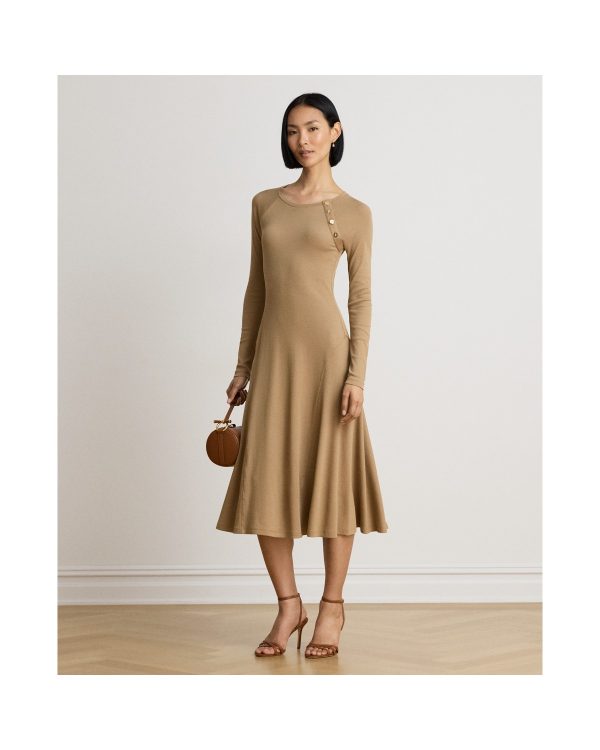 Ralph Lauren Button-Trim Ribbed Cotton-Blend Dress