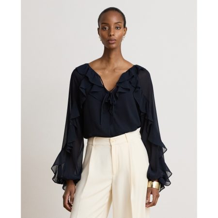 Ralph Lauren Ruffle-Trim Crinkle Georgette Blouse
