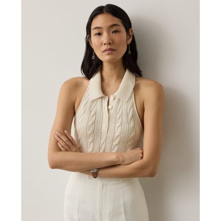 Ralph Lauren Cable-Knit Halter Polo Sweater