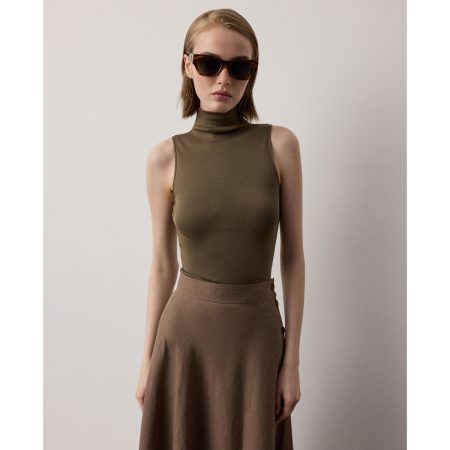 Ralph Lauren Naomie Rib Knit Stretch Silk Top
