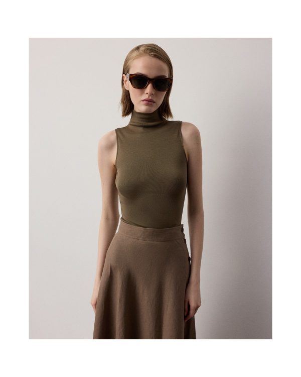 Ralph Lauren Naomie Rib Knit Stretch Silk Top