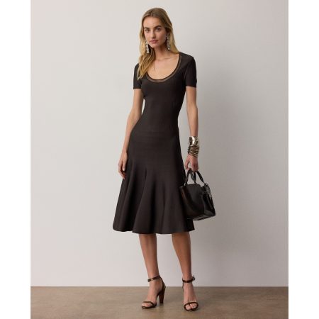 Ralph Lauren Gwenn Sheer-Trim Sweater Day Dress