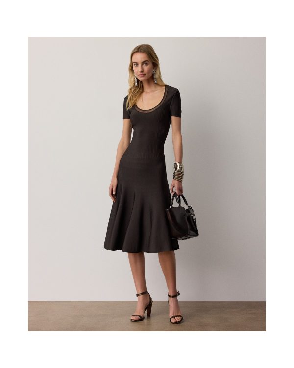 Ralph Lauren Gwenn Sheer-Trim Sweater Day Dress