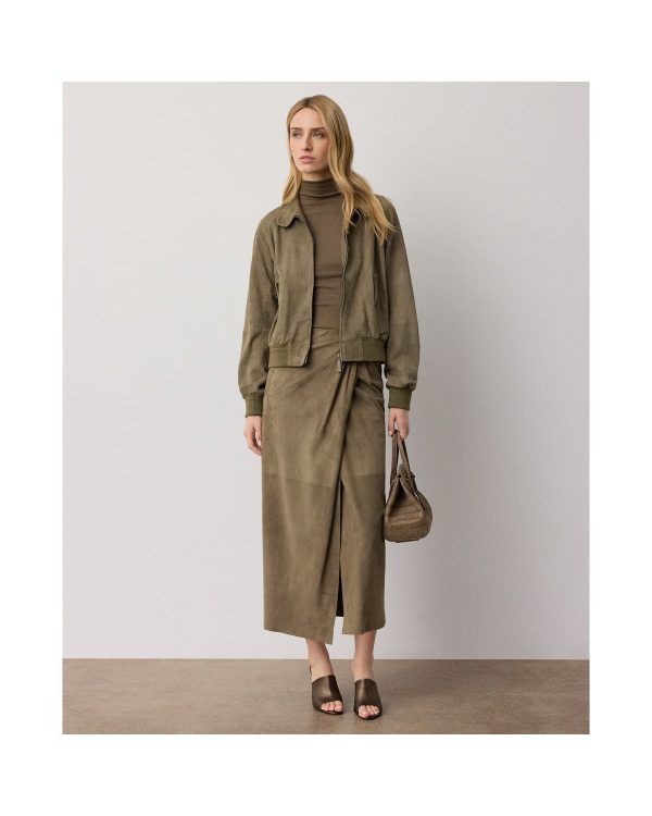 Ralph Lauren Teegan Twist Front Lamb Suede Skirt